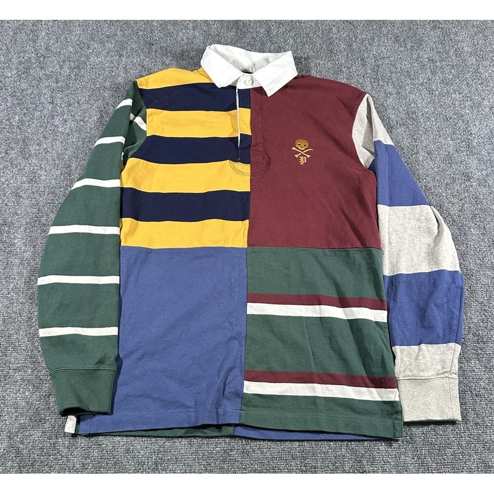 Polo Ralph Lauren SKULL PATCHWORK STRIPED Classic Fit Rugby Long Sleeve Shirt S